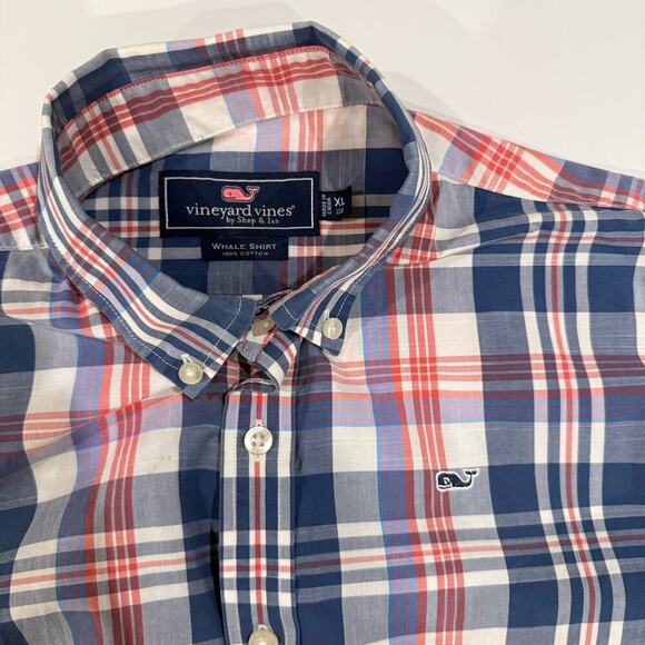 Vineyard Vines Plaid Shirt Boys Kids Size XL 20 Navy Blue Red Long Sleeve Whale - Picture 8 of 11